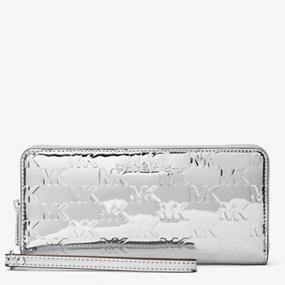 MICHAEL KORS Jet Set Larg Patent Logo Debossed Continental Wallet Wristlet Phone - Picture 4 of 16